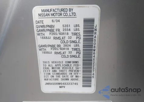 2004 Infiniti Fx35 из США, поврежденный, VIN JNRAS08W64X223745